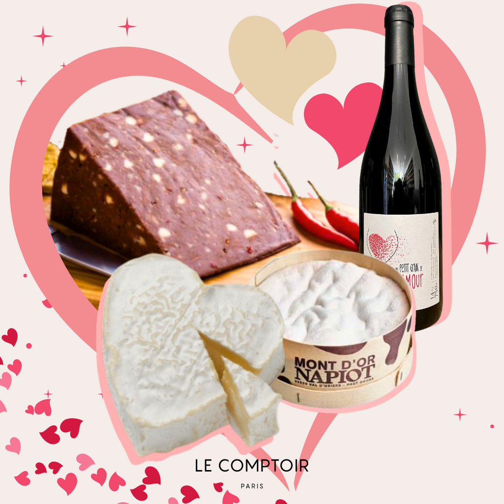 バレンタイン限定　チョコレート味＆ハート型　2種のチーズ+とろっとモンドール+ナチュラル赤ワインセット
